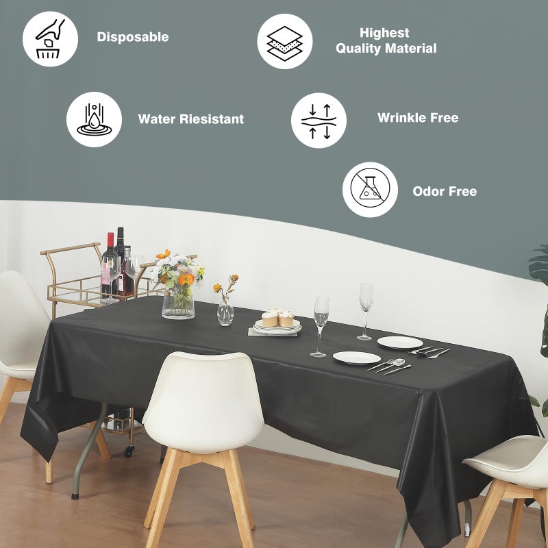 EVER SHINE Evershine (12-Pack Heavy Duty Plastic Table Covers Tablecloth (Reusable) (Rectangle 54" X 108", Black) - Image 2